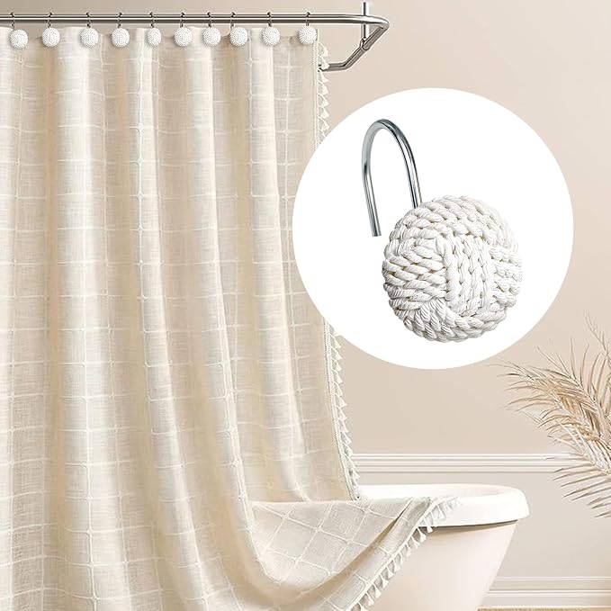 Sunlit Boho Knots Shower Curtain Hooks, Home Decorative White Shower Curtain - Image 4