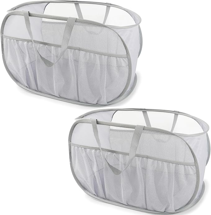 2 Pack Collapsible Laundry Baskets, Upgrade Pop Up Laundry Hamper by BATTOO