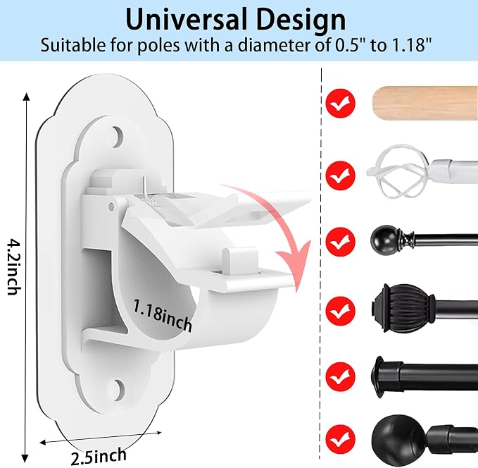 No Drill Curtain Rod Brackets， No Drill Needed Curtain Rod Holders, Adhesive - Image 2