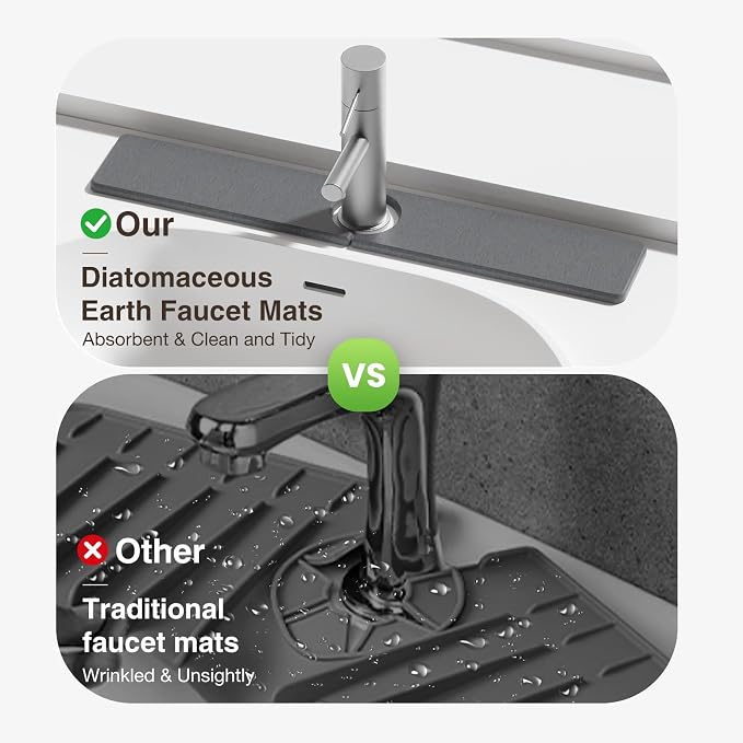 Premium Stone Faucet Mat for Kitchen Sink, 23.6" x 4" Dark Gray | Quick Drying - Image 6
