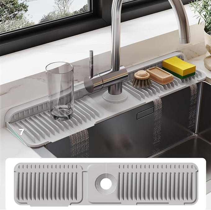 24-Inch Silicone Faucet Mat for Kitchen Sink Splash Guard, 7° Slope | 24"x5.5" by Doeklpo