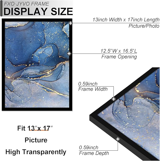 13x17 Picture Frame Set of 3, Black Frame for 13 x 17 Inch Picture Poster Photo, Light Weight and High Transparent 13 by 17 Frame for Wall - 3 Pack/Black/13 x17