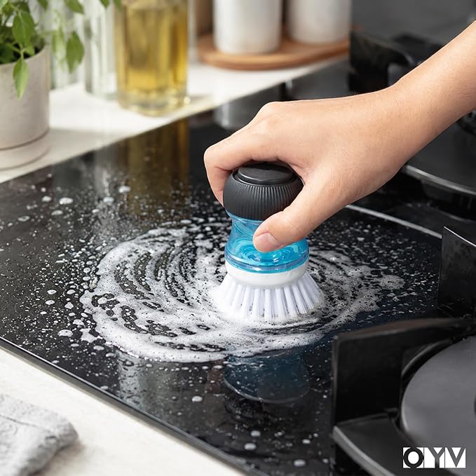 OYV Soap Dispensing Palm Brush Set | Includes Silicone Drip Tray, 1 Refill - Image 9