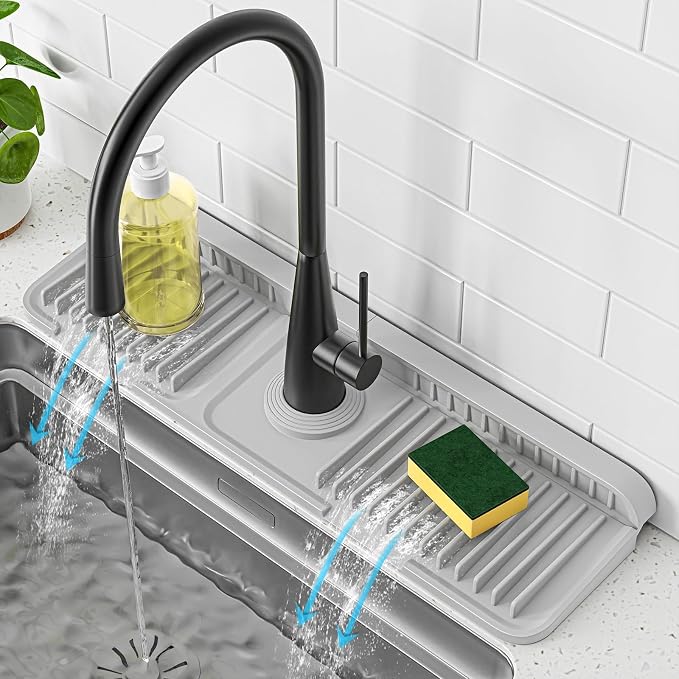 PoYang 17.7 Inch Faucet Mat for Kitchen Sink Splash Guard, Light Grey | Sink by PoYang
