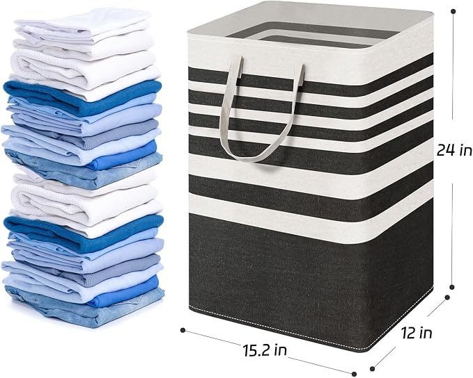2 Pack Black Laundry Baskets 75L Large, Collapsible Laundry Hamper Dirty - Image 2