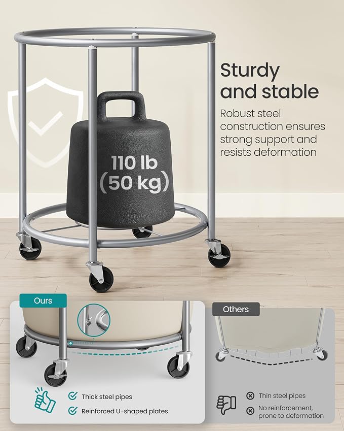 SONGMICS Laundry Basket with Wheels, 190 L, Steel Frame, Removable Bag - Image 4