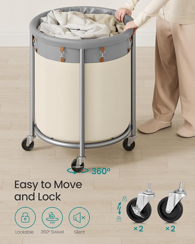 SONGMICS Laundry Basket with Wheels, 190 L, Steel Frame, Removable Bag - Image 6