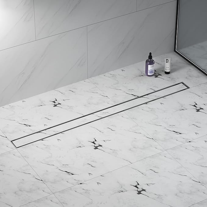 Linear Shower Drain 42", Brushed Floor Drain with Tiled Insert Grate & Hair Strainer, 304 Stainless Steel Bathroom 2-in-1 Tiled in Drain, CUPC Certified (Brushed, 42'')