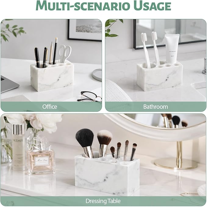 BCS Toothbrush Holder for Bathrooms, 6 Slots Open-Bottom Marble Toothbrush - Image 8