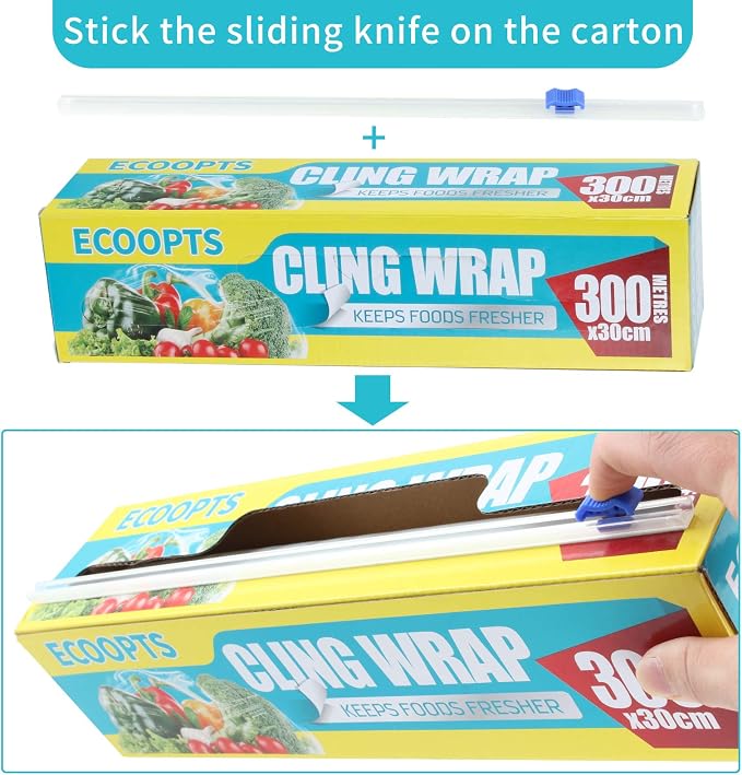 Plastic Food Wrap- 968 SQ. FT. Kitchen Cling Wrap Includes Slide Cutter - Image 3