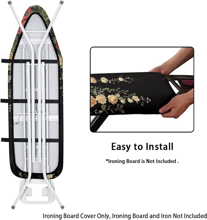 Rose Print Ironing Board Cover and Pad Heat Reflective Stain Resistant Iron - Image 4