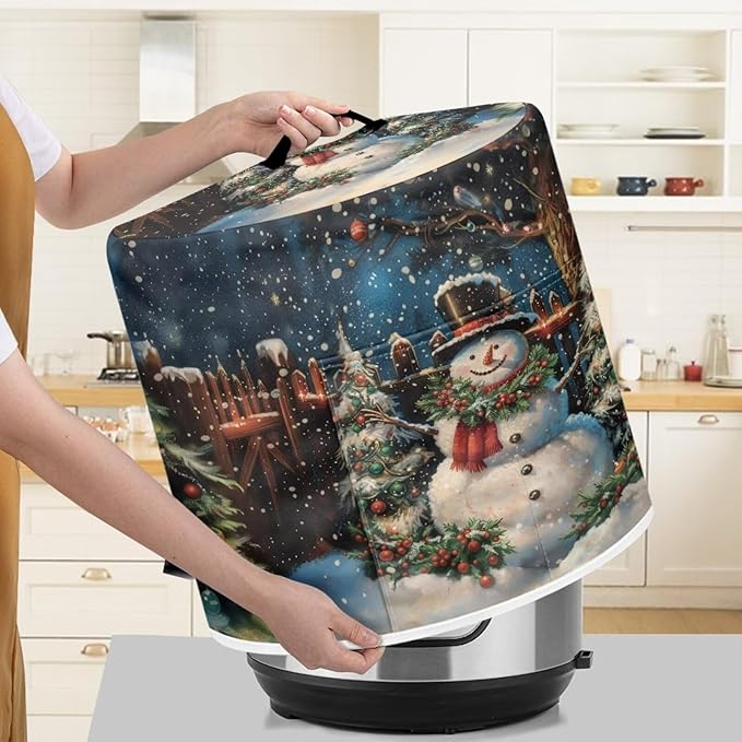 Christmas Cute Snowman Print 3 Quart Pressure Cooker Cover Dust-proof Kitchen Appliance Protector Air Fryer Dust Cover with Top Handle and Pocket