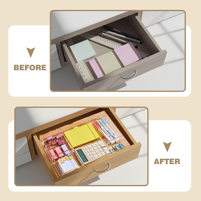 Briwooody Clear Acrylic Drawer Organizer, 6 Compartments, Large | 12.8 x 8.8 x - Image 5