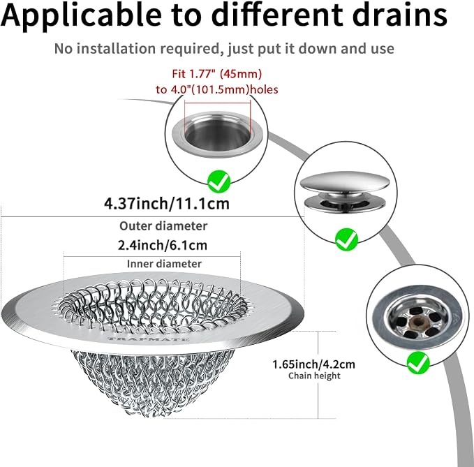 TRAPMATE Bathroom Sink Drain Strainer, 4.4" Patented Shower Hair Catcher | 2 - Image 6