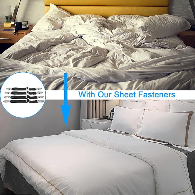 BetyBedy 4Pcs Adjustable Bed Sheet Fasteners Suspenders, Elastic Sheet Band - Image 7