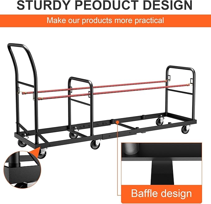 Folding Chair Cart with Wheels Heavy Duty 500 LBS Capacity, Rolling Chair Dolly for 50 Chairs w/Dual Handles & Anti-Fall Design, Commercial Cart for Events, Church, Conference, Weddings