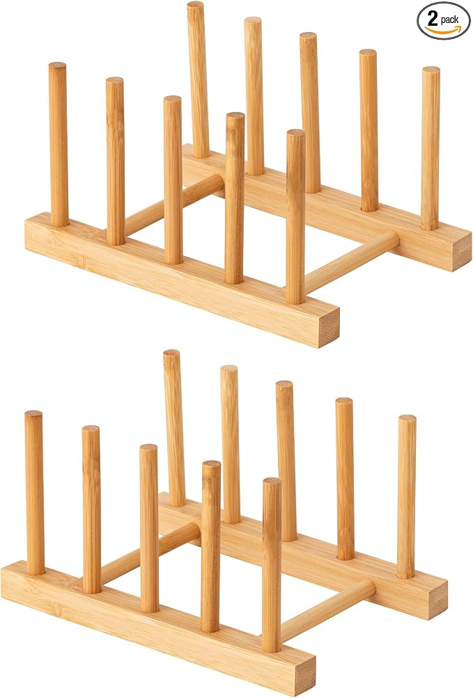 HBlife 2pcs Bamboo Dish Plate Bowl Cup Book Pot Lid Cutting Board Drying Rack by HBlife