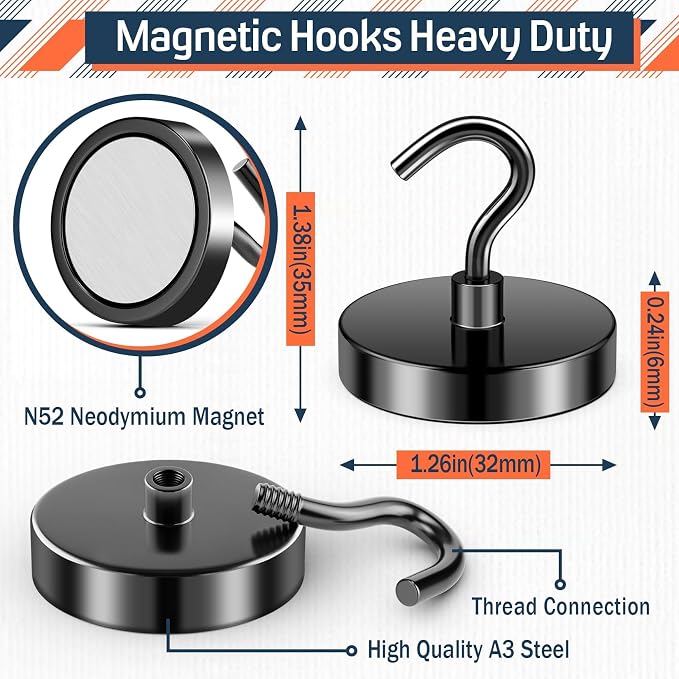 FINDMAG Black Magnetic Hooks, 110LB+ Magnet Hooks - Image 7