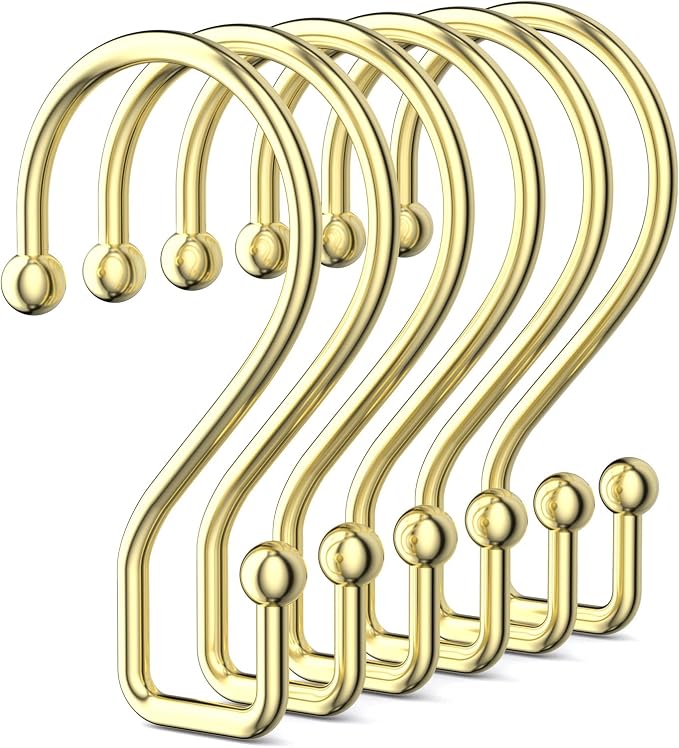 Goowin Metal Gold Shower Curtain Hooks Rings, S Shape Metal Shower Curtain by Goowin