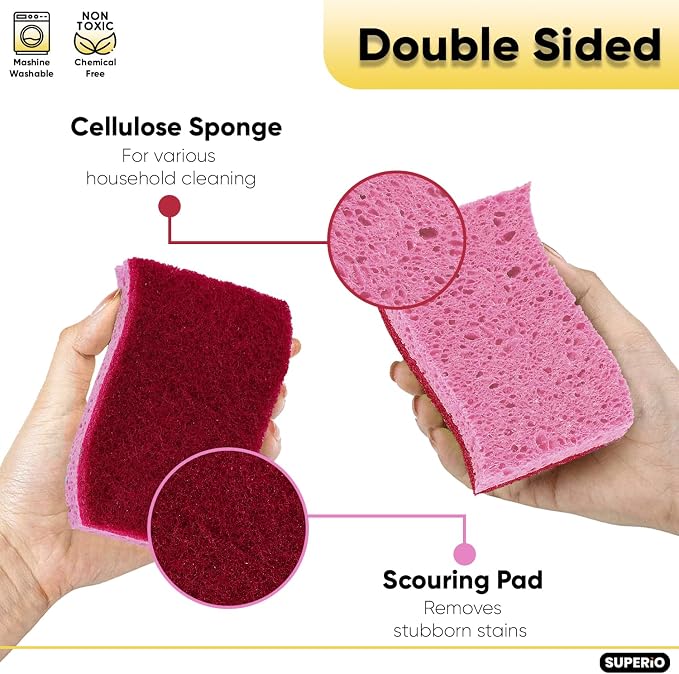 Kitchen Sponges for Washing Dishes, Non-Scratch Cellulose Dish Scrub Sponges - Image 4