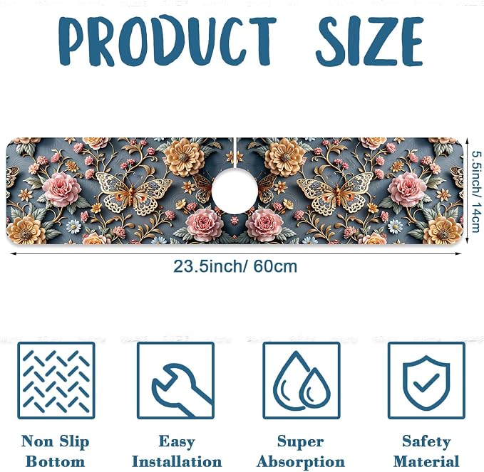 Faucet Mat for Kitchen Sink Absorbent Splash Guard Bathroom 23.5"X5.5" - Image 2