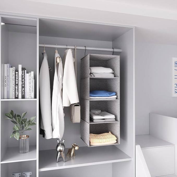 Hanging Closet Organizer 4-Shelf, Oxford Linen Wardrobe Storage, shoes & - Image 4