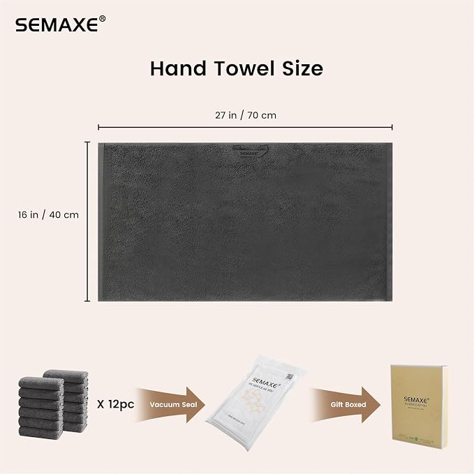12-Pack Gray Cotton Hand Towels - Image 2