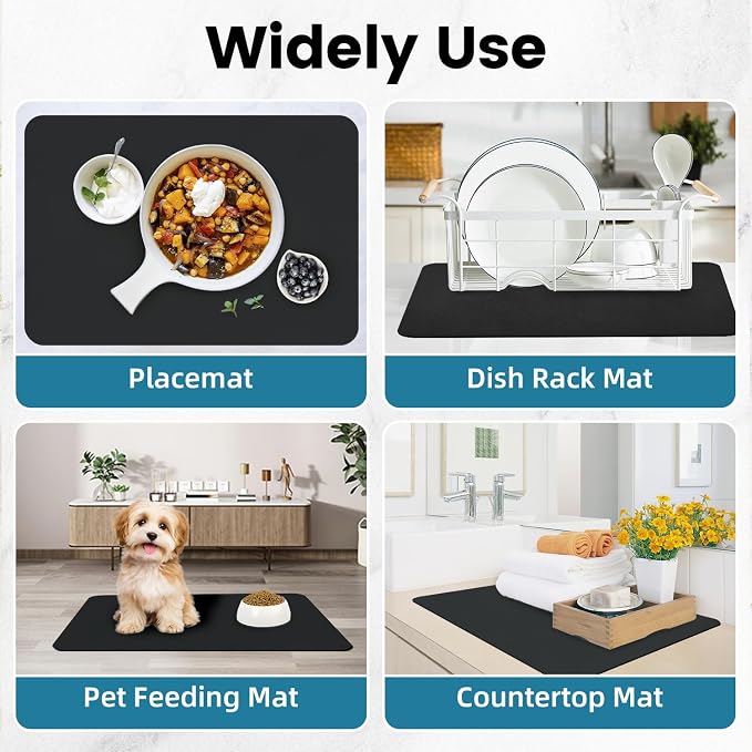 PoYang 24x16 Inch Coffee Mat, Large Dish Drying Mat, Stain-Hiding, Non-Slip & - Image 9