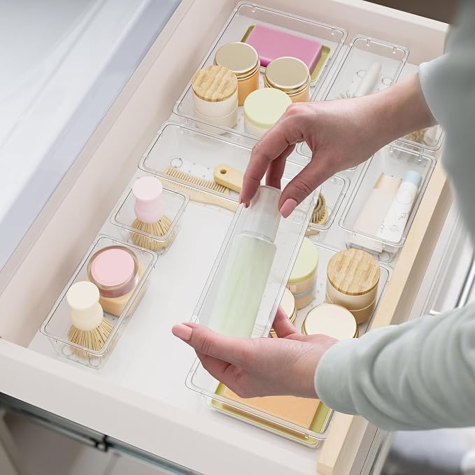 SpaceHacks 15 PCS Plastic Drawer Organizer Set, Drawer Storage Trays | 4-Size - Image 2