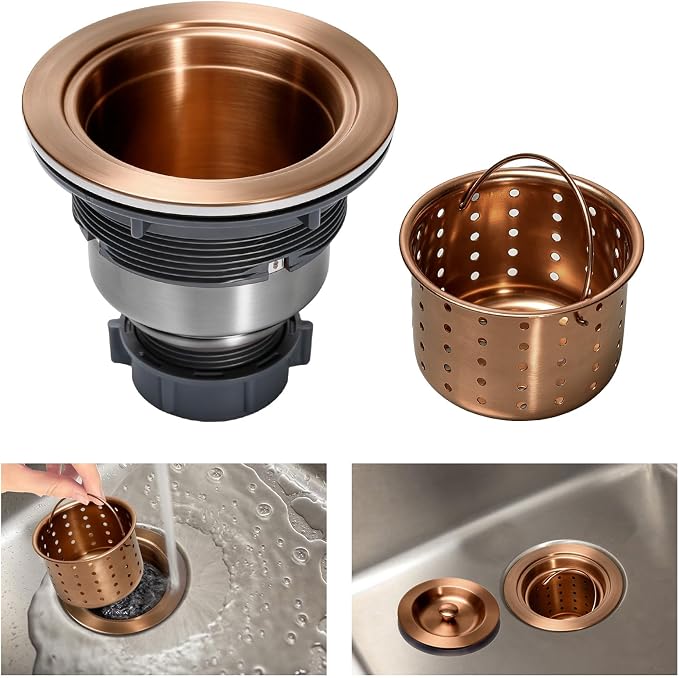 KONE 3/1-2 Inch Sink Drain Assembly Antique Copper Kitchen Sink Drain Kit - Image 3