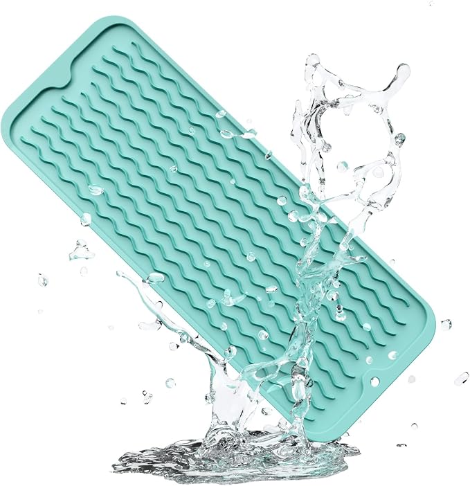 ZLR Small Dish Drying Mat for Kitchen Counter, Mint Green | Narrow Silicone by ZLR