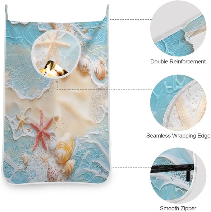 Blue Beach Sea Star Shell Summer Hanging Laundry Hamper Door Hampers Bag Basket - Image 5