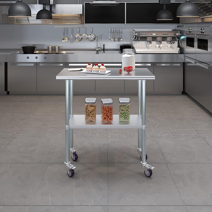 AmGood 36" Long x 18" Deep Stainless Steel Table with Casters
