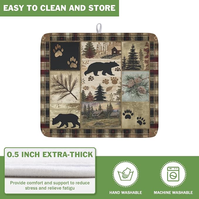Giwawa Black Bear Dish Drying Mat Forest Cabin Decorative Dishes Pad 16x18 Inch - Image 5