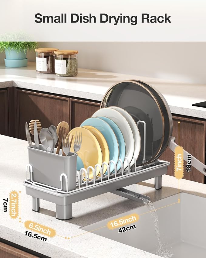 Small Dish Drying Rack with Drainboard, Compact - Image 2