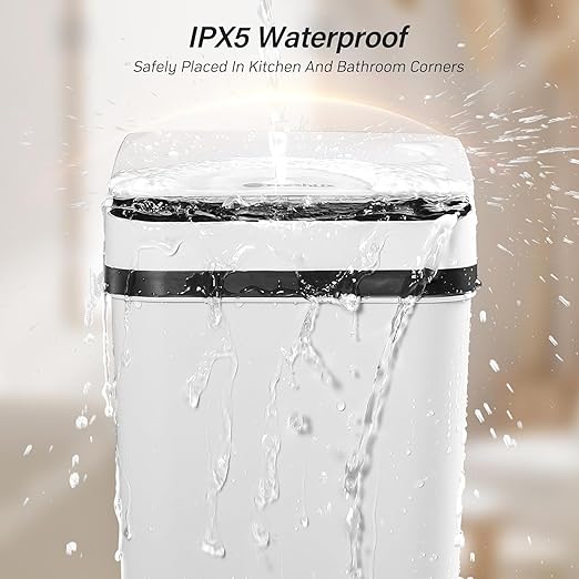 Bathroom Automatic Trash Can, 4 Gallon Touchless Motion Sensor Small Garbage Can with Lid Smart Electric Narrow Waterproof Garbage Bin for Bedroom Office Halloween Decoration, White