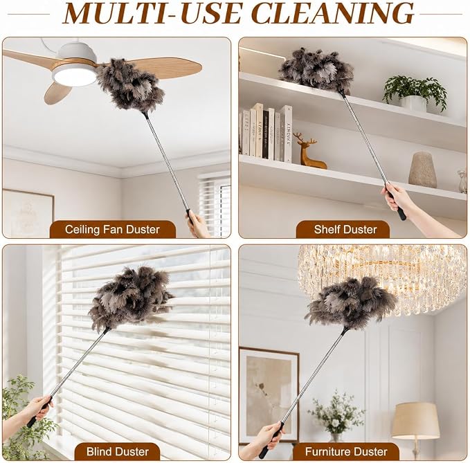 Extendable Ostrich Feather Duster 17–40 Inch, Fluffy Long Handle Reusable - Image 7