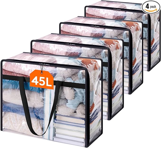 Lifewit 4 Pack Clear Clothes Storage Bags, 45L Plastic Blanket Storage Bag by Lifewit