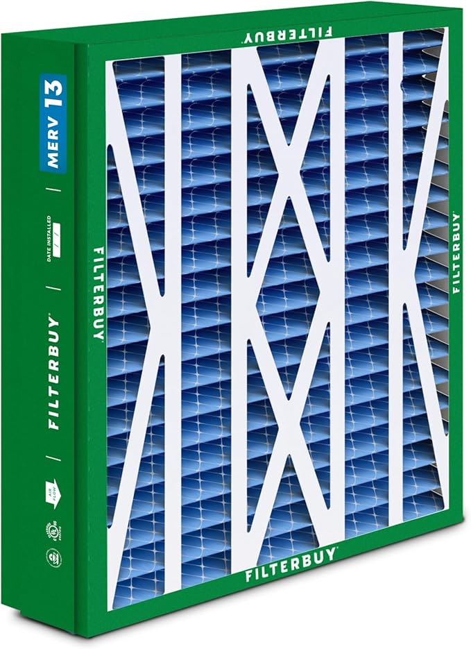Filterbuy 21x27x5 Air Filter MERV 13 Optimal Smoke & Allergy Defense (2-Pack), Pleated HVAC AC Furnace Filters for Trane Perfect Fit & American Standard (Actual Size: 20.56 x 26.13 x 4.97)