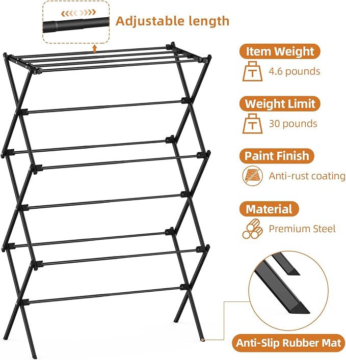 Drying Rack Clothing, 3-Tier Clothes Drying Rack Foldable, Antirust Laundry - Image 3