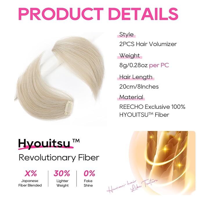 REECHO Clip in Hair Volumizer, Short Thick Clip in Hairpieces Adding Extra Hair Volume Extensions for Women with Thin Fine (Ash Blonde, 8 Inch(Pack of 2))