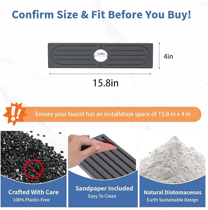 Stone Faucet Mat for Kitchen Sink, Water Absorbing Sink Water Splash Guard - Image 3