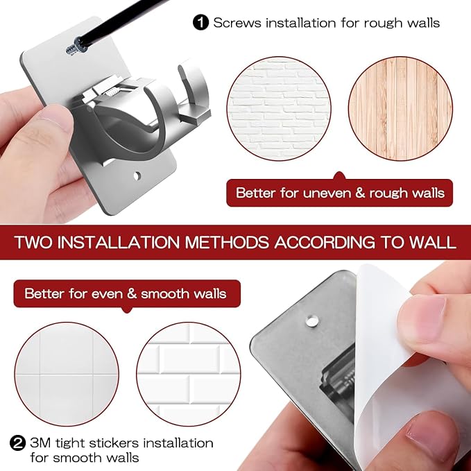 6PCS No Drill Curtain Brackets, Self-Adhesive Rod Holders, Universal Plastic - Image 4