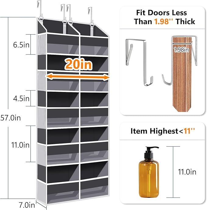 2 Pack - Over The Door Organizer 5 Tiers, Extra Large Behind Door Storage of 10 - Image 2