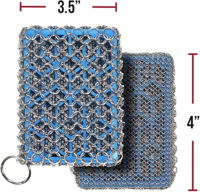 Knapp Made Combo Chainmail Cast Iron Scrubber with Silicone Core - Heavy Duty Rings and Fine Chainmail Rings -Premium Cleaner -Perfect for Cast Iron Cookware,Skillet,Woks