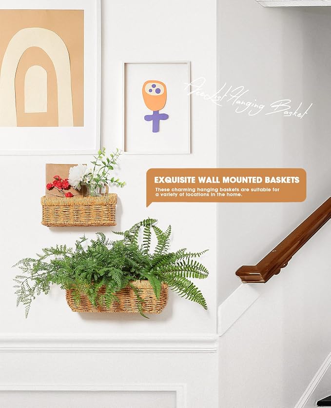AceList Wall Hanging Basket, Boho Style Hand-Woven Hanging Storage Baskets - Image 5