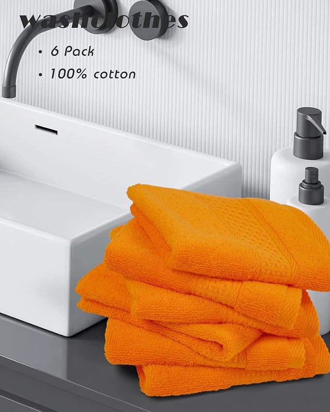 Cleanbear Washcloths Orange Face Cloths Set of 6 - Image 2