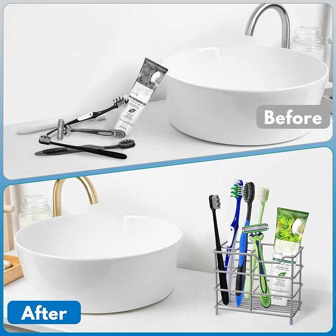 Toothbrush Holders for Bathrooms 304 Stainless Steel Quick Drying Grey | - Image 5