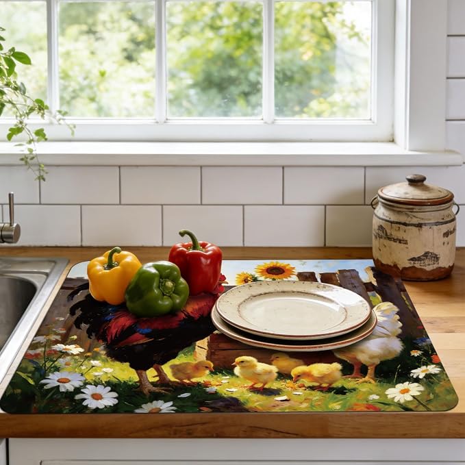 3 Pcs 2 Size Kitchen Sink Splash Guard Faucet Mat Farm Chicken Pattern Faucet - Image 5