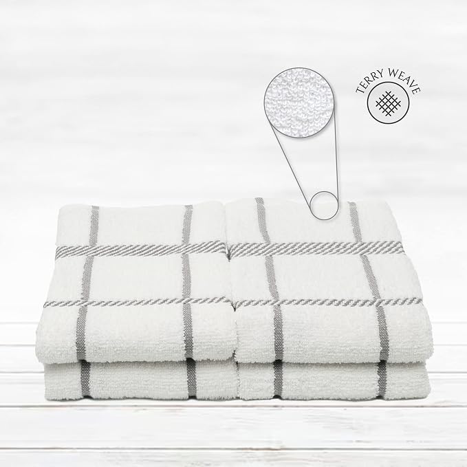 100% Cotton Terry Dish Towels, 4 Pack Checks, 16 x26 Inches, Super Soft and - Image 3